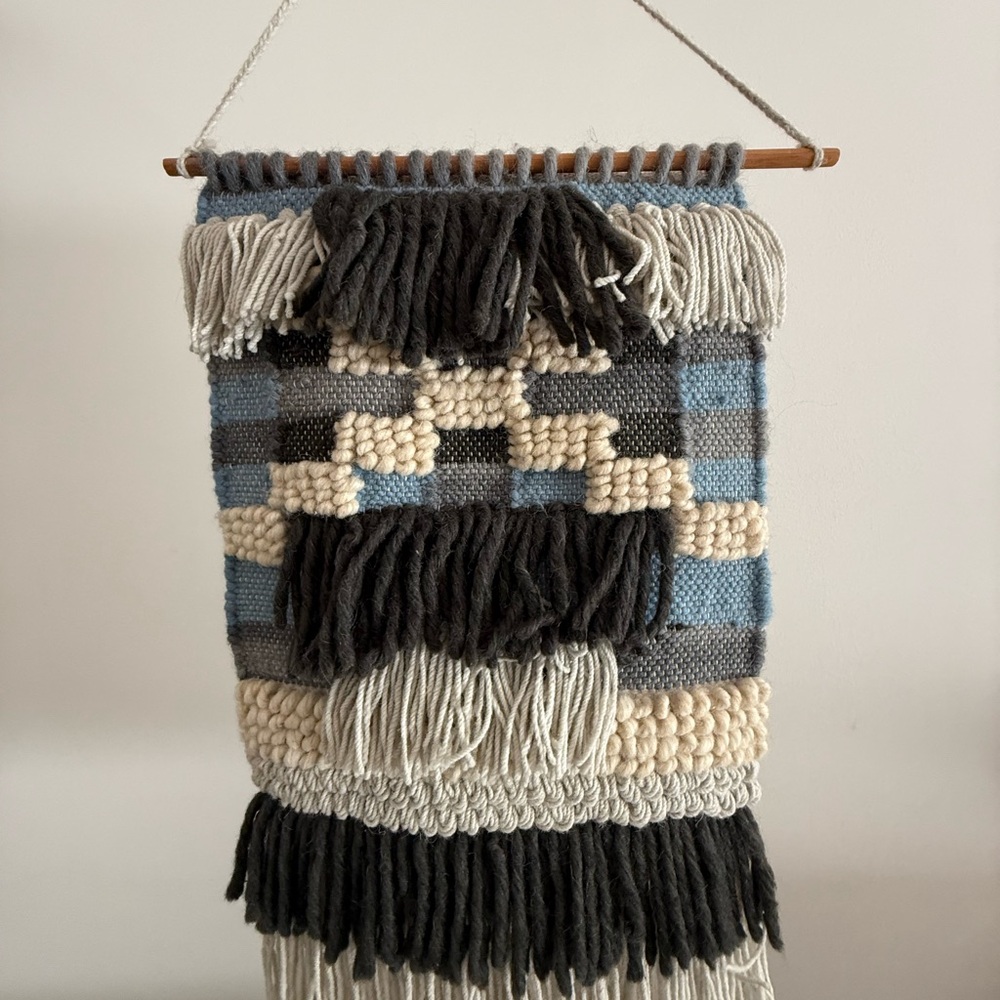 Handwoven Wall Hanging in Blue and Gray